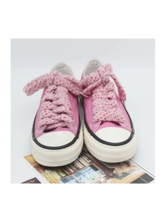 Set 2 Plush Fluffy Shoelaces 1 Cm Wide 120 Cm Long Pink Red