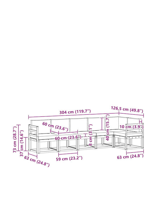 Canapea De Colț Pentru Exterior Din Plastic Cu Perne 304x126.5x73cm