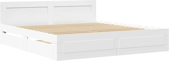 King Size Wooden Bed White with Slats for Mattress 193x203cm