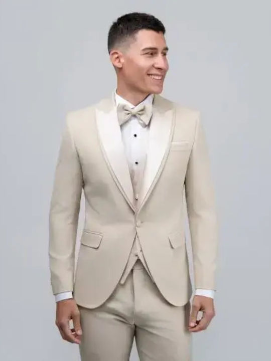 Summer Men's Groom's Suit with Vest Beige