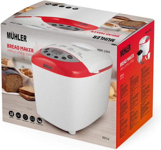 Muhler Αρτοπαρασκευαστής 850W Χωρητικότητας 1500gr με 15 Προγράμματα