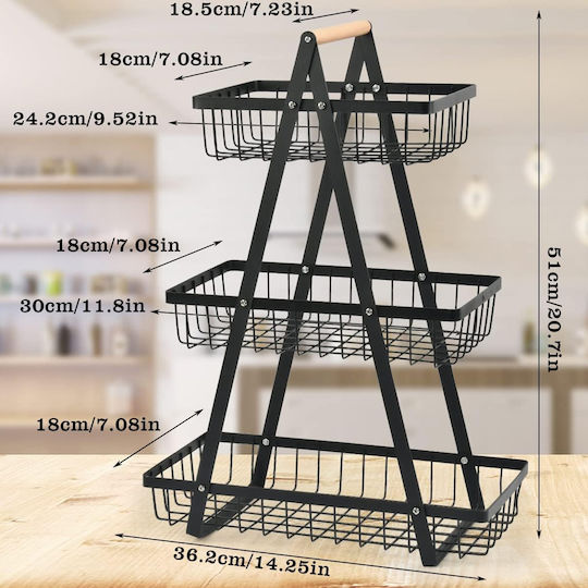 Factory Фруктова Кошница Дървена 3 Нива Медна 36.2x18x51см