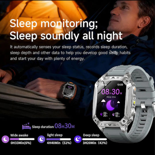Microwear AK86 Smartwatch with Heart Rate Monitor Silver Silicone