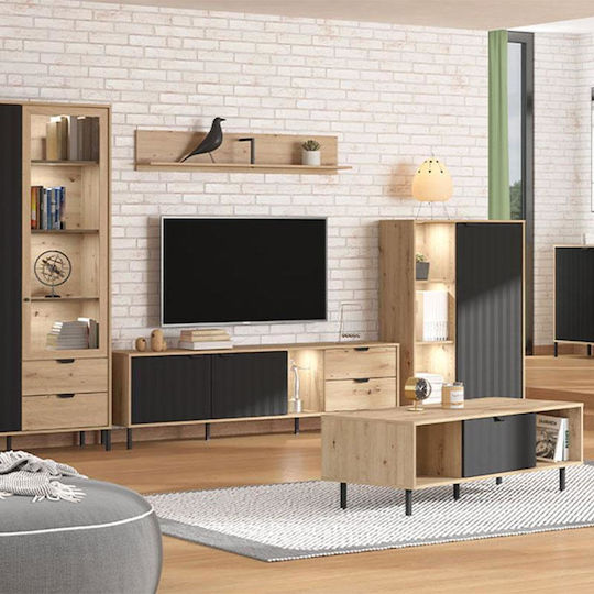 Vandea 2k Pop De podea Vitrină de living din Metal cu Sticlă & Iluminare 87x40x131cm