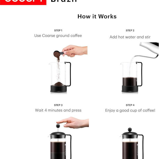 Bodum Brazil Schwarz Filterkaffeemaschine Handbetrieb Kunststoff Schwarze 1lt