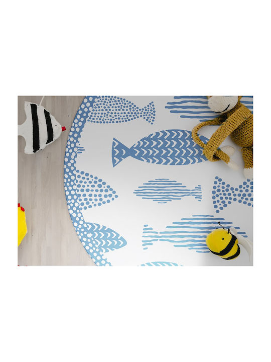 Tulup Round Kitchen Mat Waterproof Blue 140cm