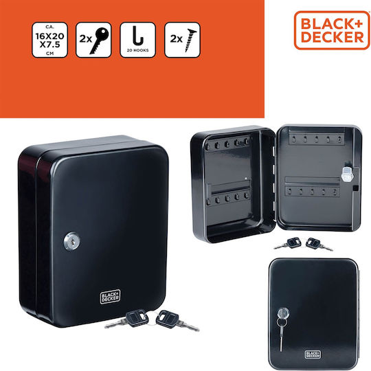 Black & Decker Metallic Wall Key Hook 20 Hooks With Lock 16x7.5x20cm