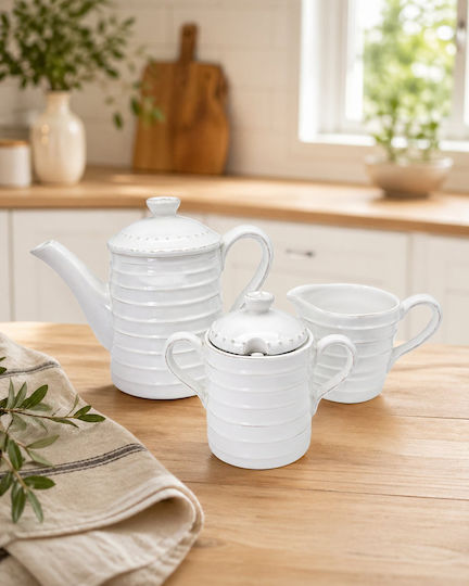 Porcelain Milk Jug - Sugar Bowl Set White 3pcs