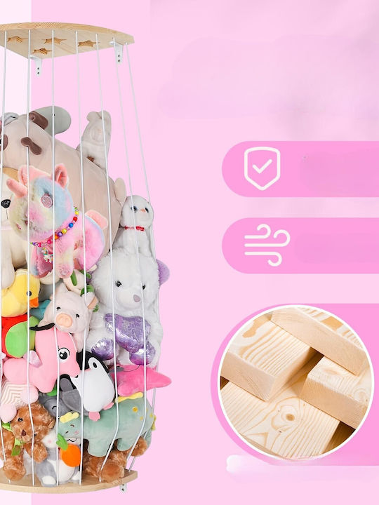 Kids Shelf Corner Hanging Plush Toy Organizer Mesh Wall Mount White
