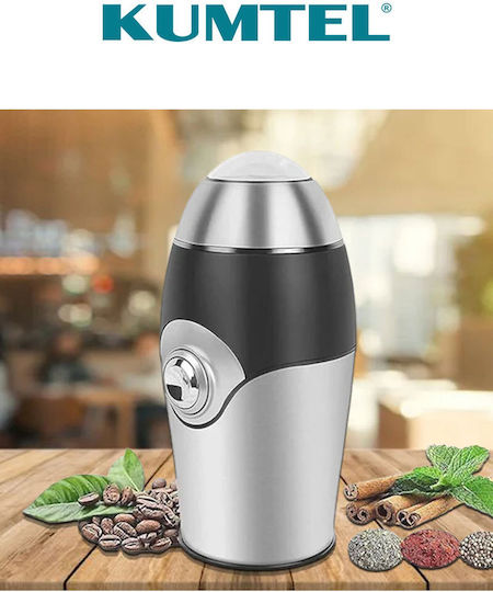 Kumtel Elektrischer Kaffeemühle 150W mit einer Kapazität von 50gr Silber