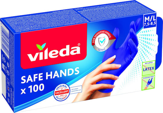 Vileda Cleaning Gloves Safe Hands Nitrile Medium 100 Pairs