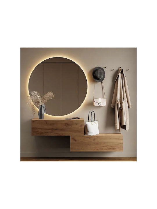 SteweHome Καθρέπτης Τοίχου με Καφέ Πλαίσιο & LED Φωτισμό 55x55cm