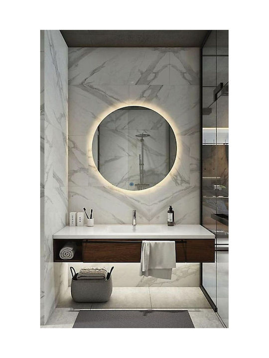 SteweHome Καθρέπτης Τοίχου με Καφέ Πλαίσιο & LED Φωτισμό 55x55cm