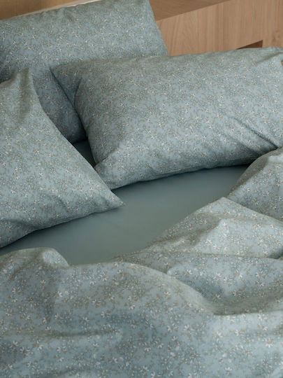 Sunshine Cotton Feelings 928 Double Bed Sheets Set with Rubber Hugger 150x205+30cm Aqua 4 Pieces