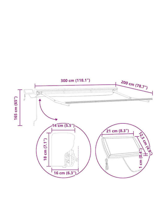 vidaXL Тента Тераса С LED Жълта 3x2m