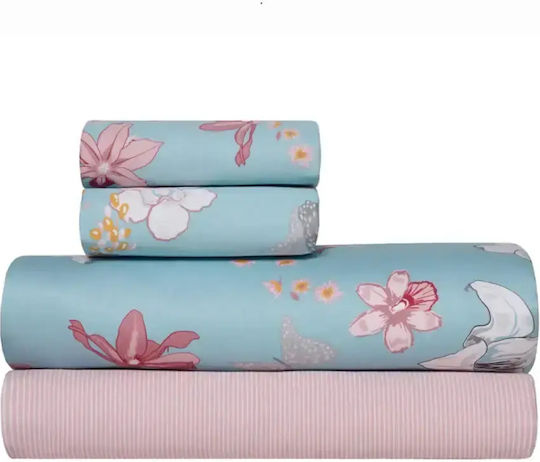 Kentia Darlyn Bed Sheets Set King Size 270x270cm Ciel Pink White Yellow 4 Pieces