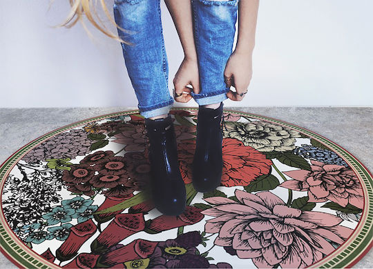 Tulup Round Kitchen Mat Multicolored Flowers 150cm