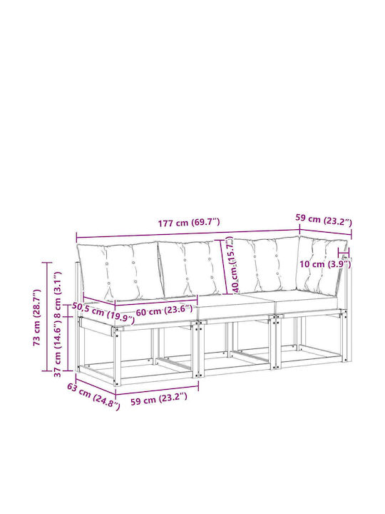 Drei-Sitzer Outdoor-Sofa Hölzernes mit Kissen