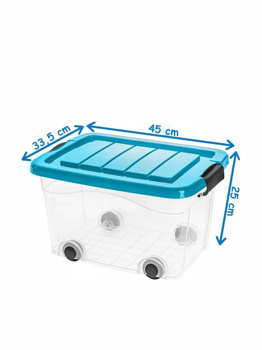 Roller Plastic Storage Box with Wheels and Transparent Lid 45cm
