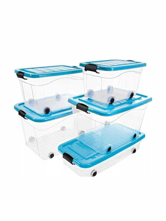Roller Plastic Storage Box with Wheels and Transparent Lid 45cm