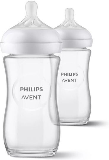 Philips Set Biberoane din Sticlă Natural Natural Anti-colici cu Tetină din Silicon Albe 240ml 2 Bucăți