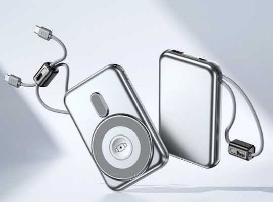 Power Bank 10000mAh 15W mit USB-A Ausgangsanschlüsse und USB-C Ausgangsanschlüsse Schnellaufladung 3.0 Silber