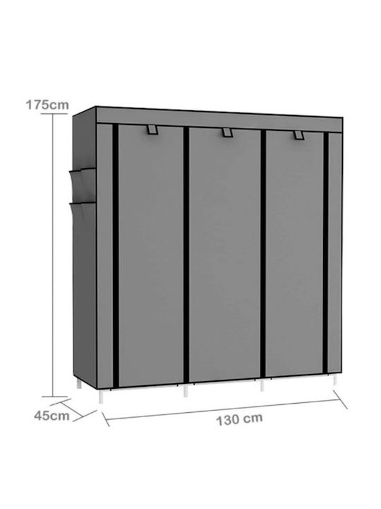 Dulap Din Material Cu Fermoar Și Rafturi În Culoare Gri 130x45x175cm