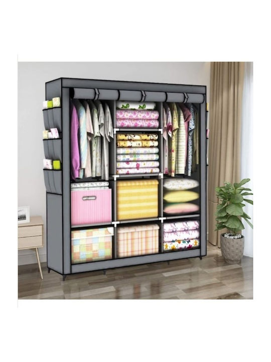Dulap Din Material Cu Fermoar Și Rafturi În Culoare Gri 130x45x175cm