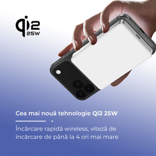 Voltres MagSafe Qi2 Външна Батерия 10000mAh 25W с USB-C Изходен Порт Бяла