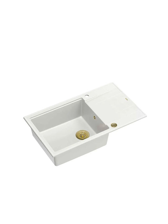 Quadron Drop-In Right Kitchen Sink Made of Synthetic Granite M86xW50cm White