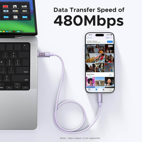 Ugreen LED USB 2.0 Kabel USB-C männlich - USB-C 100W PD Lila 2m 65216