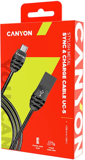 Canyon Braided USB 2.0 Cable USB-C male - USB-A 10W Γκρι 1m CNS-USBC5DG