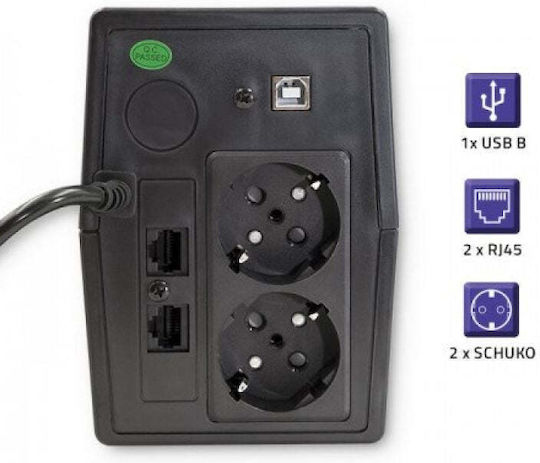 Qoltec 53980 UPS Line-Interactive 1000VA 600W με 2 Schuko Πρίζες