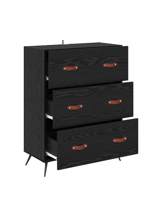 Sideboard aus Holz & Metall mit Schubladen Schwarze Eiche 69.5x34x90cm