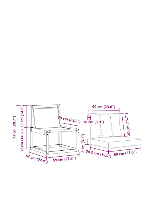 Three-Seater Outdoor Wooden Sofa with Cushions