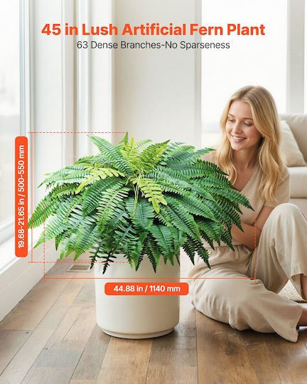 Vevor Ferigă Artificială Boston 114,3 Cm 63 Frunze Set 2 Bucăți Pentru Interior Exterior