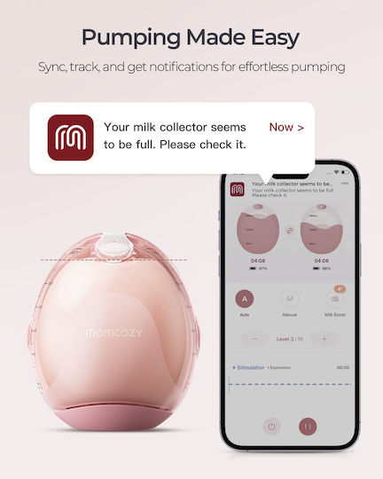 Momcozy Hands Free Ultra Slim Electric Double Breast Pump Battery BPA Free Pink 180ml