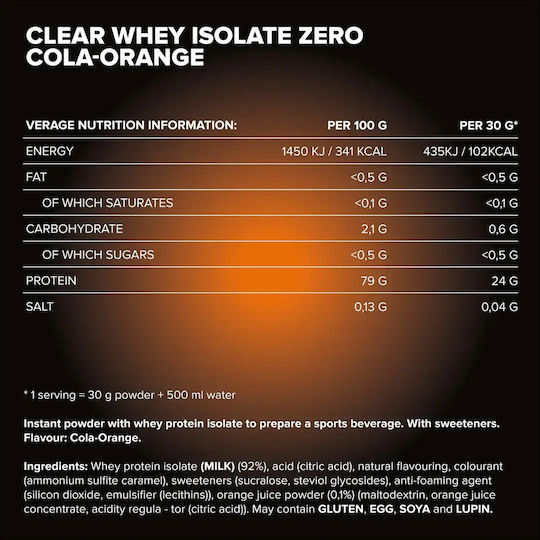IronMaxx Clear Whey Isolate ZERO Proteinquelle Molke mit Geschmack Cola Orange 400gr