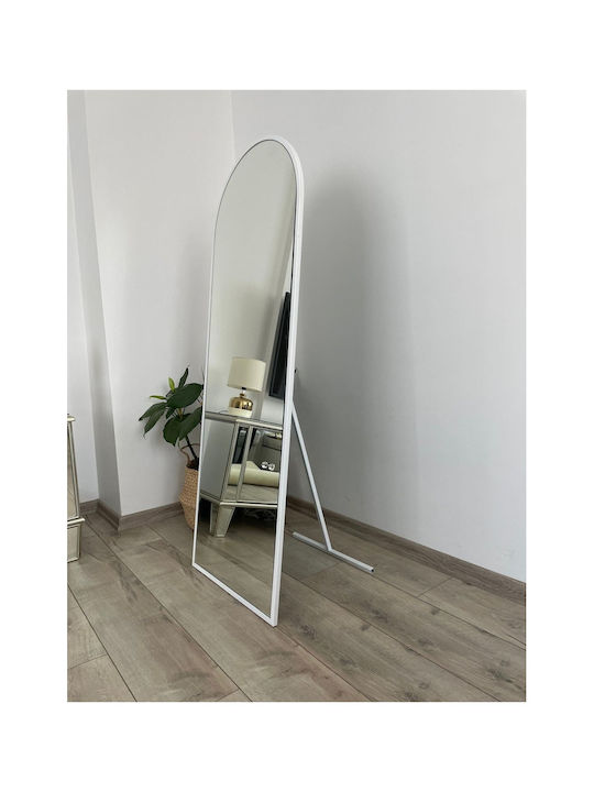 SteweHome Ovale Boden- oder Standspiegel mit Weißem Metallischem Rahmen 140x50cm
