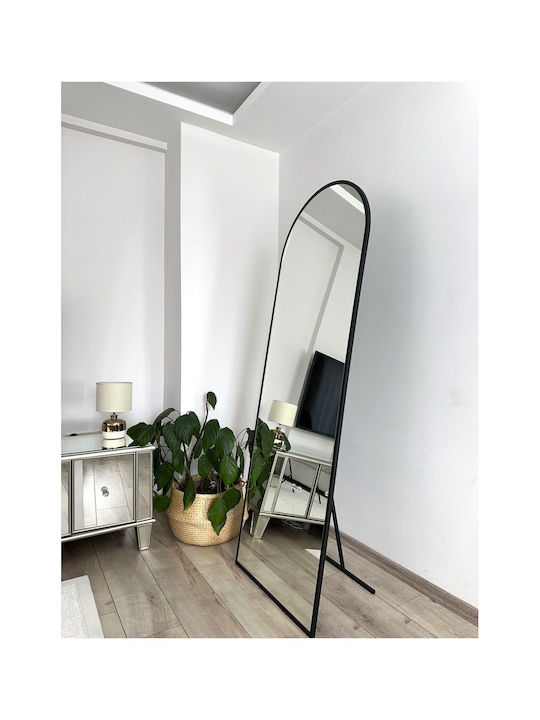 SteweHome Boden- oder Standspiegel Oval mit Schwarzem Metallischem Rahmen 180x70cm