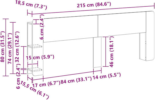vidaXL Tăblie De Pat Din Lemn Maro 215x80cm