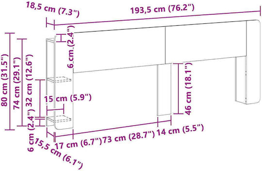 vidaXL Κεφαλάρι Κρεβατιού Ξύλινο Καφέ 193.5x80cm