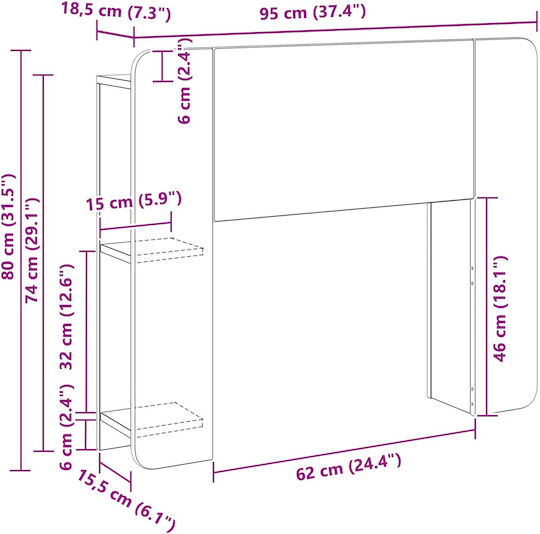 vidaXL Wooden Bed Headboard Gray 95x80cm
