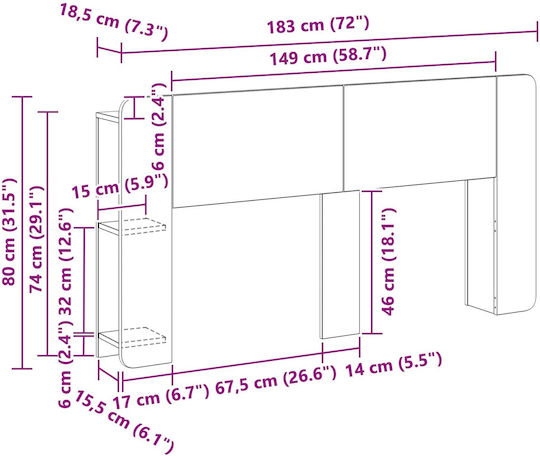 vidaXL Tăblie De Pat Din Lemn Gri 182.5x80cm