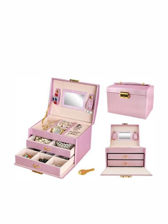 Casetă Pentru Bijuterii De Călătorie Din Material Roz 17.5x13.8x13.5cm