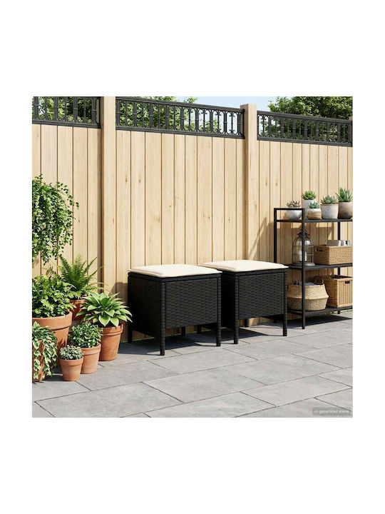 Gartenhocker Würfel Außeneinsatz Rattan mit Kissen Schwarz 2 Stück 38x38x45cm