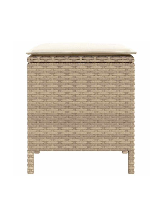 Garden Stool Cube Outdoor Rattan with Beige Cushion 2 Pieces 38x38x45cm