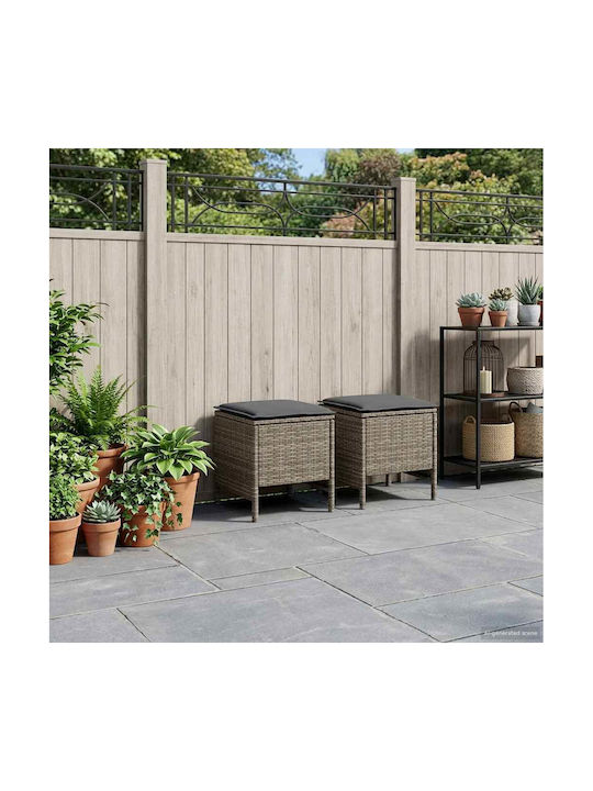 Gartenhocker Würfel Außeneinsatz Rattan mit Grauem Kissen 2 Stück 38x38x45cm