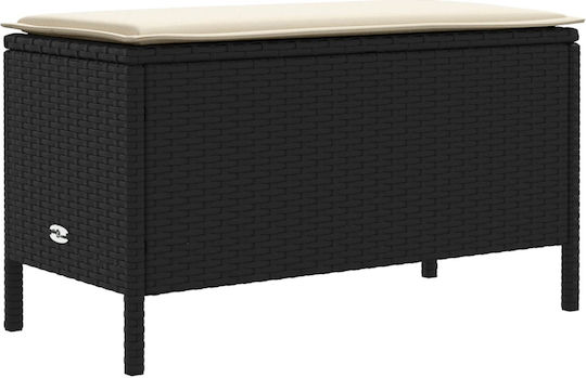 Garden Stool Cube Outdoor Rattan with Cushion Black and Cream 80x38x45cm