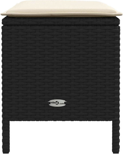 Garden Stool Cube Outdoor Rattan with Cushion Black and Cream 80x38x45cm